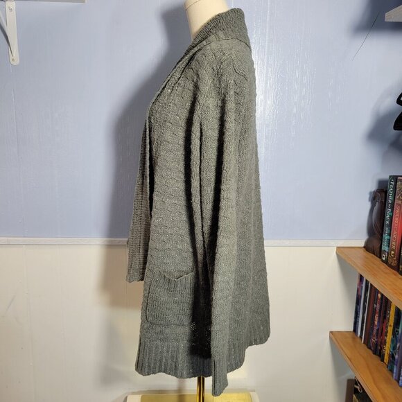 Attention Medium Metallic Gray Medium Weight Longsleeve Open Waterfall Cardigan - Picture 3 of 11